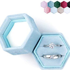Baby Blue Velvet Ring Box (2 Rings)